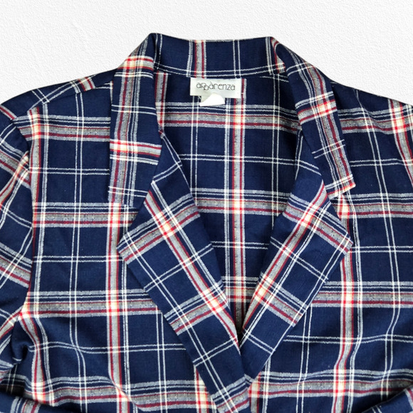 Y2K Navy Red Windowpane Tartan Plaid Boxy Oversized Blazer Jacket Size Medium - Picture 2 of 9